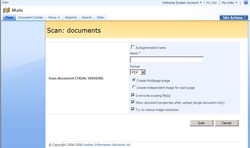 SharePoint Scanner Plug-in Professional 4.3 software screenshot