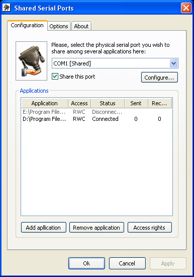 Shared Serial Ports 1.1 software screenshot
