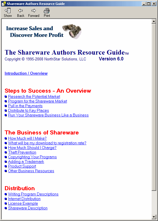 Shareware Authors Resource Guide 6.0.2.054 software screenshot