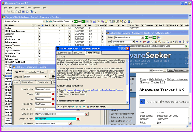Shareware Tracker 1.8.1.10 software screenshot