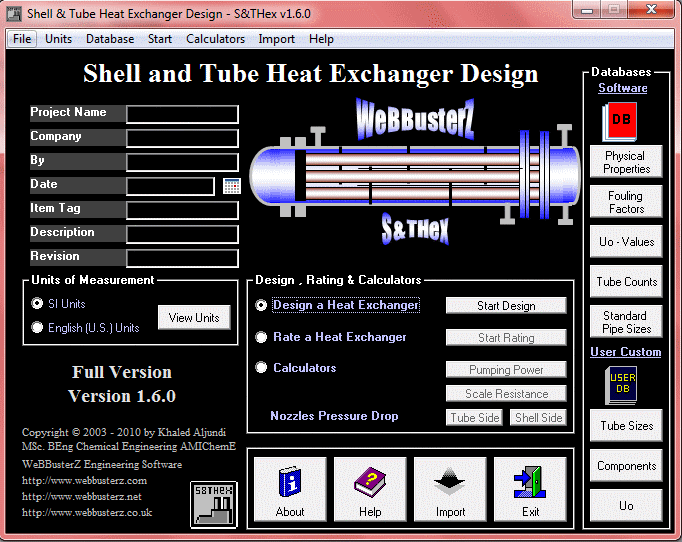 Shell and Tube Heat Exchanger Design 3.0.0 software screenshot