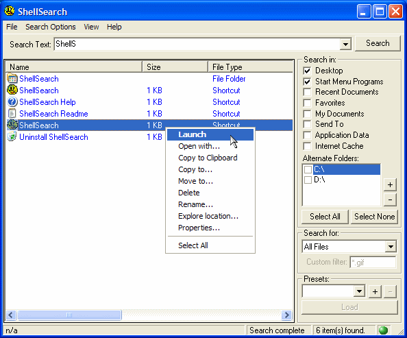 ShellSearch 3.0 software screenshot