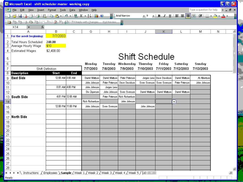 Shift Scheduler for Excel 1.21 software screenshot