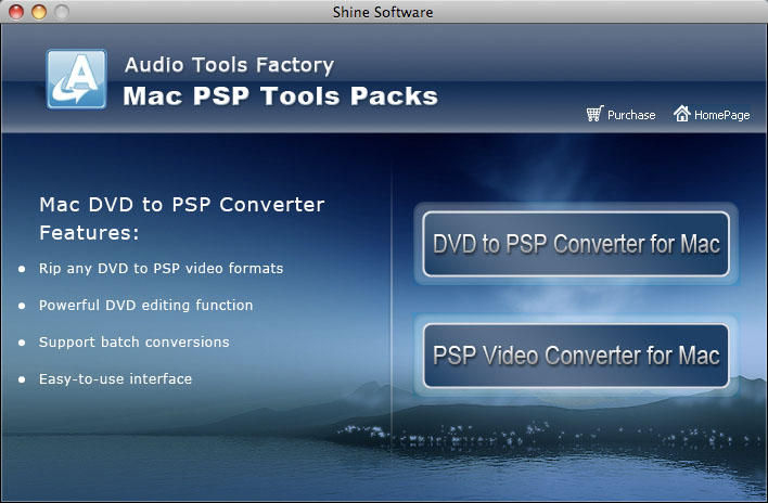 Shine PSP Tools Packs  for Mac 1.00 software screenshot