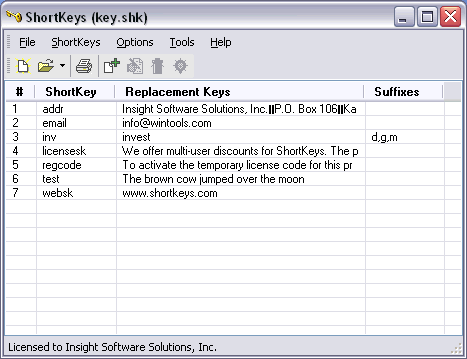 ShortKeys Lite 2.3b software screenshot