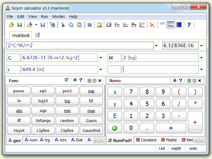 Sicyon calculator 5.4.0.68 software screenshot