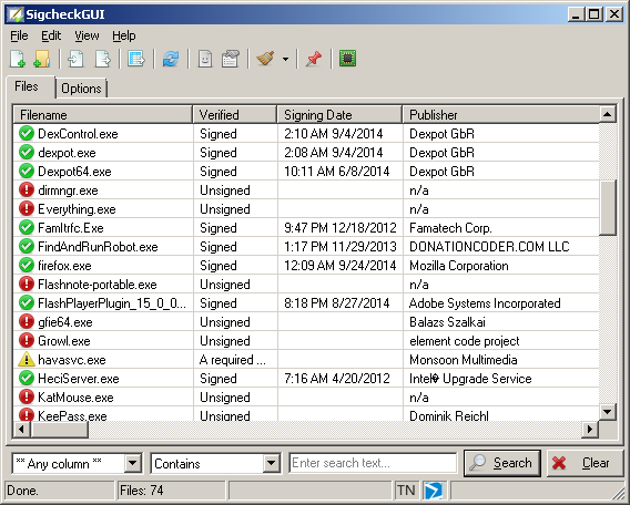 SigcheckGUI 1.1.3.1 software screenshot
