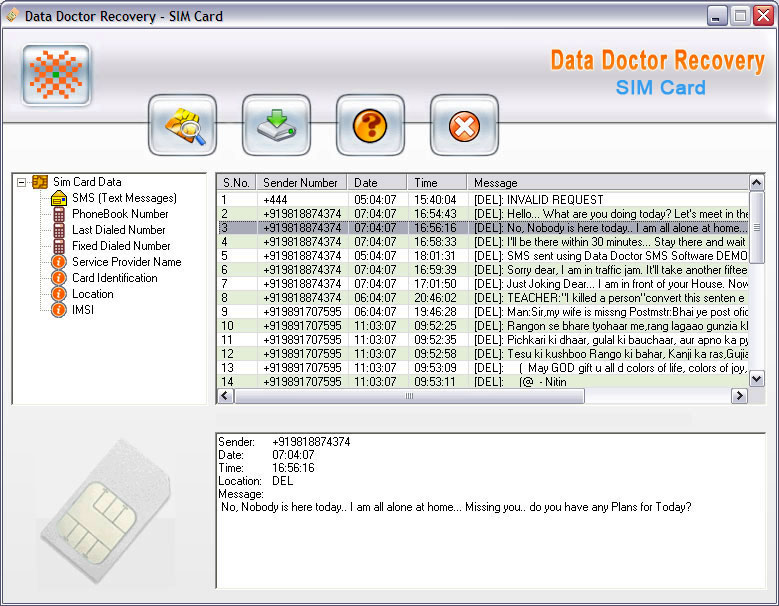 Sim Card Data Recovery 3.0.1.5 software screenshot