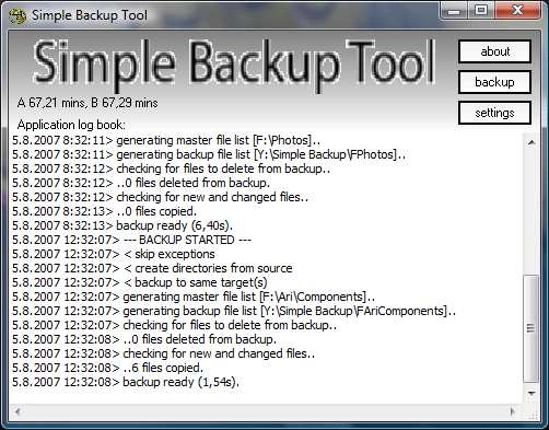 Simple Backup Tool 1.7.1 Build 98 software screenshot