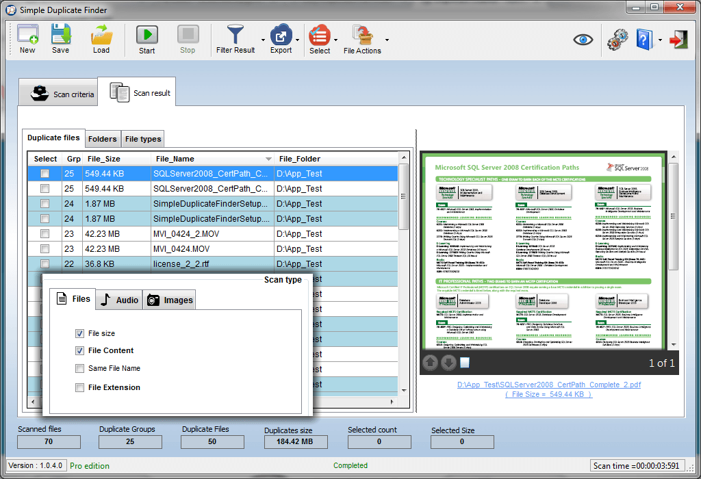 Simple Duplicate Finder 1.1.8.0 software screenshot
