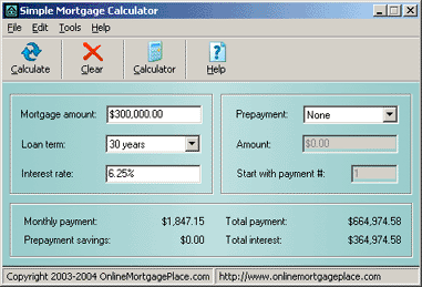 Simple Mortgage Calculator 1.01 software screenshot