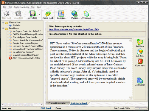 Simple RSS Studio 1.0 software screenshot