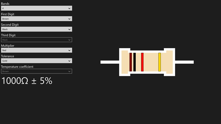 Simple Resistor Calculator for Windows 8 1.0.0.0 software screenshot
