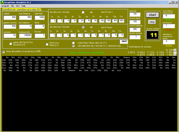 SimpleSim 4 Roulette 1.1 software screenshot