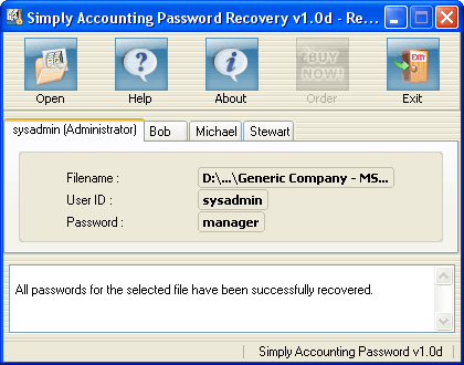 Simply Accounting Password Recovery 1.0d software screenshot