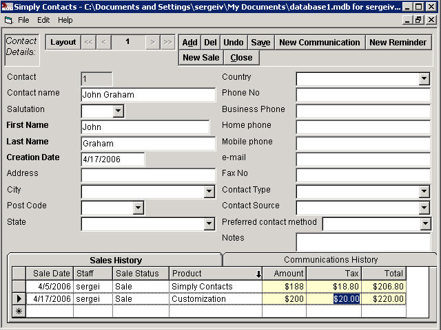 Simply Contacts - Customers and Sales 2.8 software screenshot