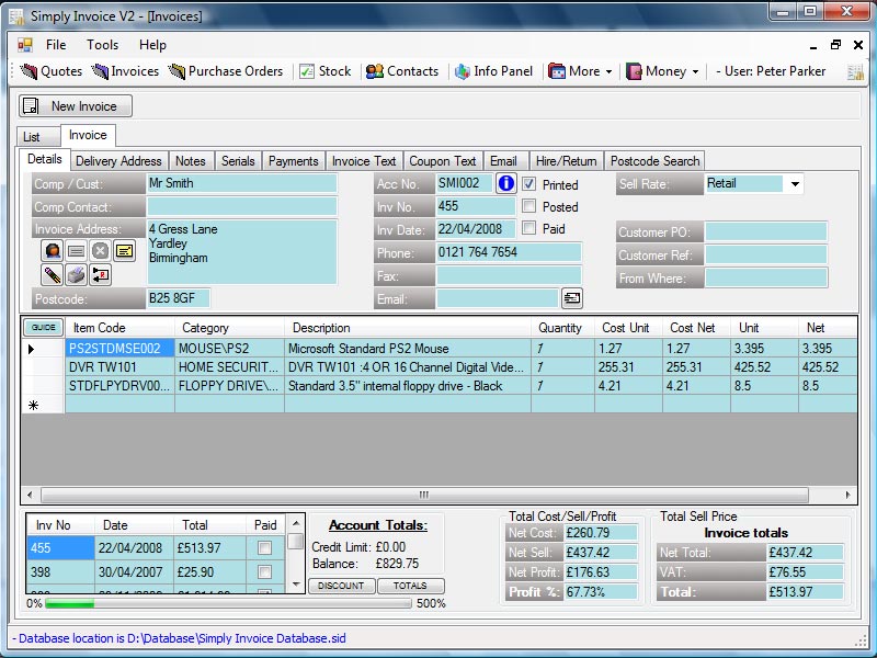 Simply Invoice Software 2.3.1.4 software screenshot