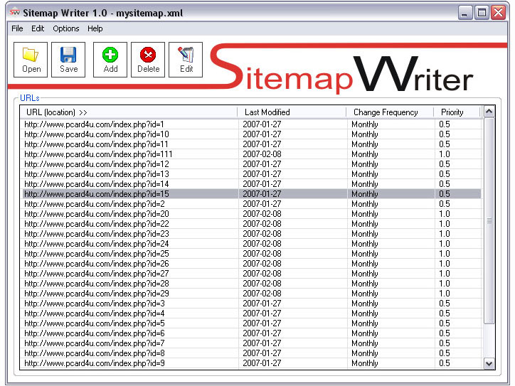 Sitemap Writer 2.0 software screenshot