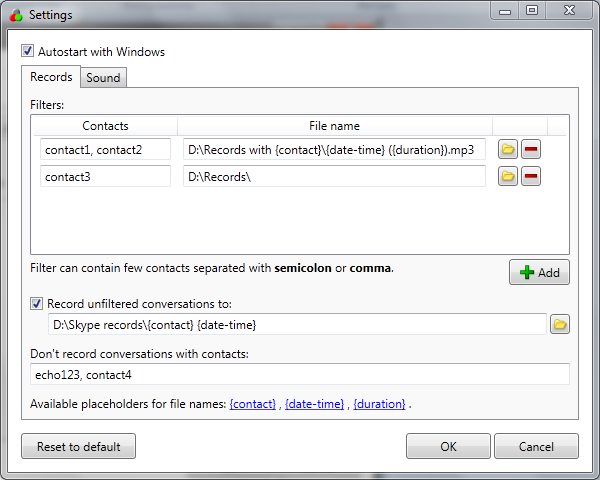 Skype Auto Recorder 1.3.8 software screenshot