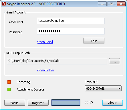 Skype Recorder ISM 2.0 software screenshot