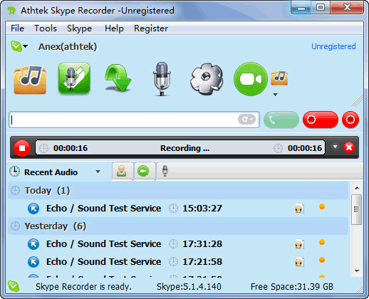 Skype Recorder 5.1 software screenshot