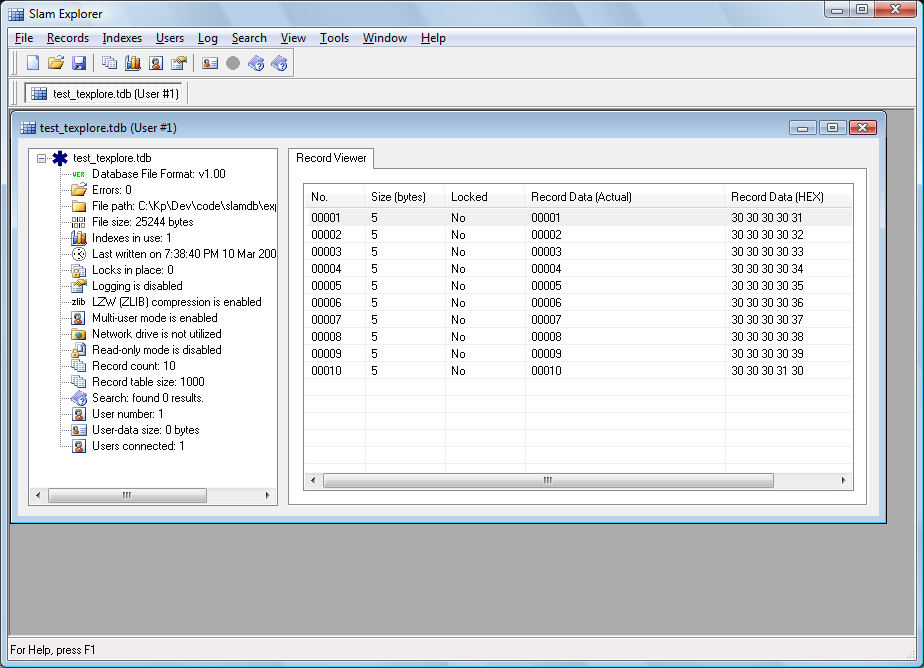 Slam Database Manager 1.05 software screenshot