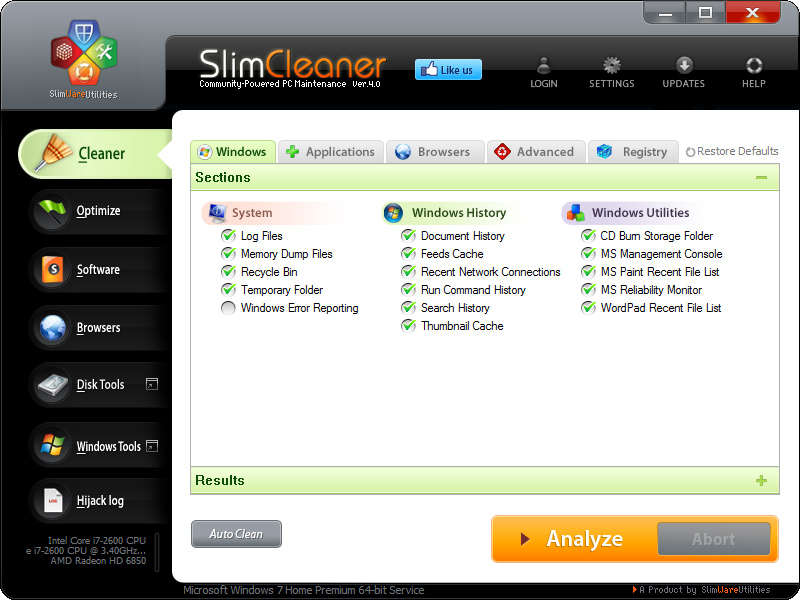 SlimCleaner 4.0.28412.44908 software screenshot