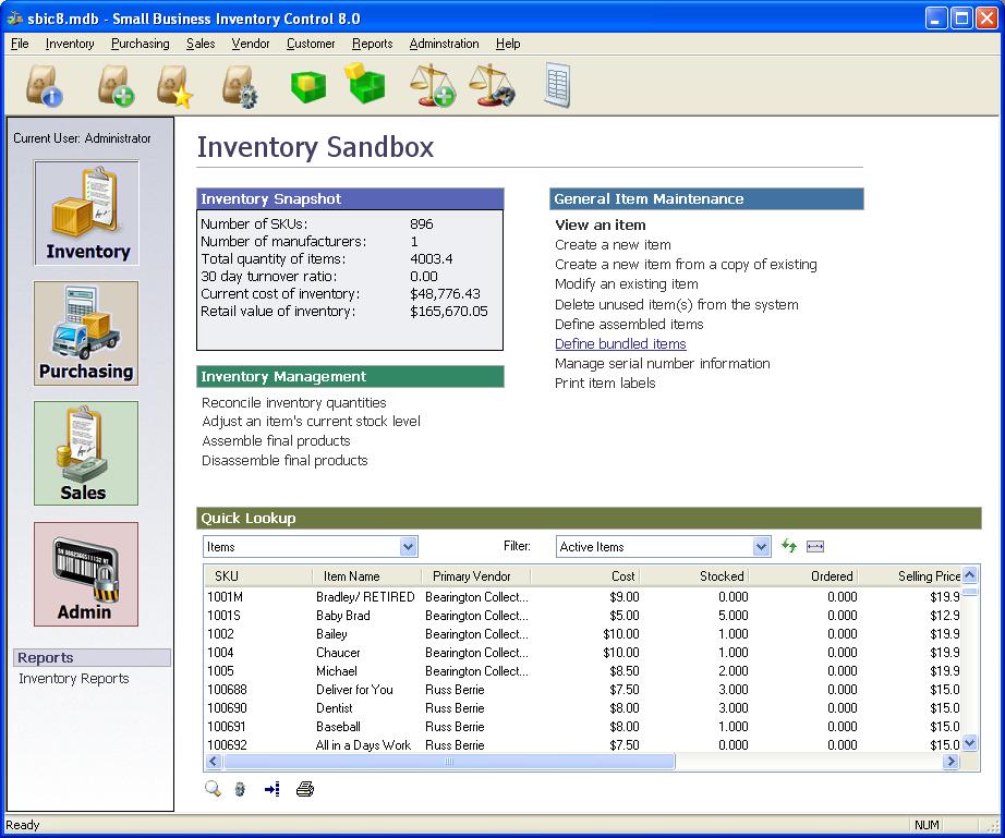 Small Business Inventory Control Pro 8.20 software screenshot