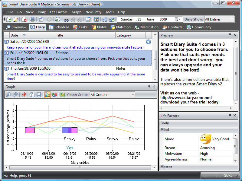 Smart Diary 4.7.1 software screenshot