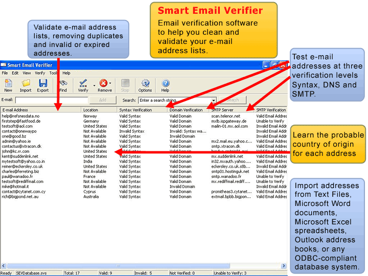 Smart Email Verifier 3.51 software screenshot