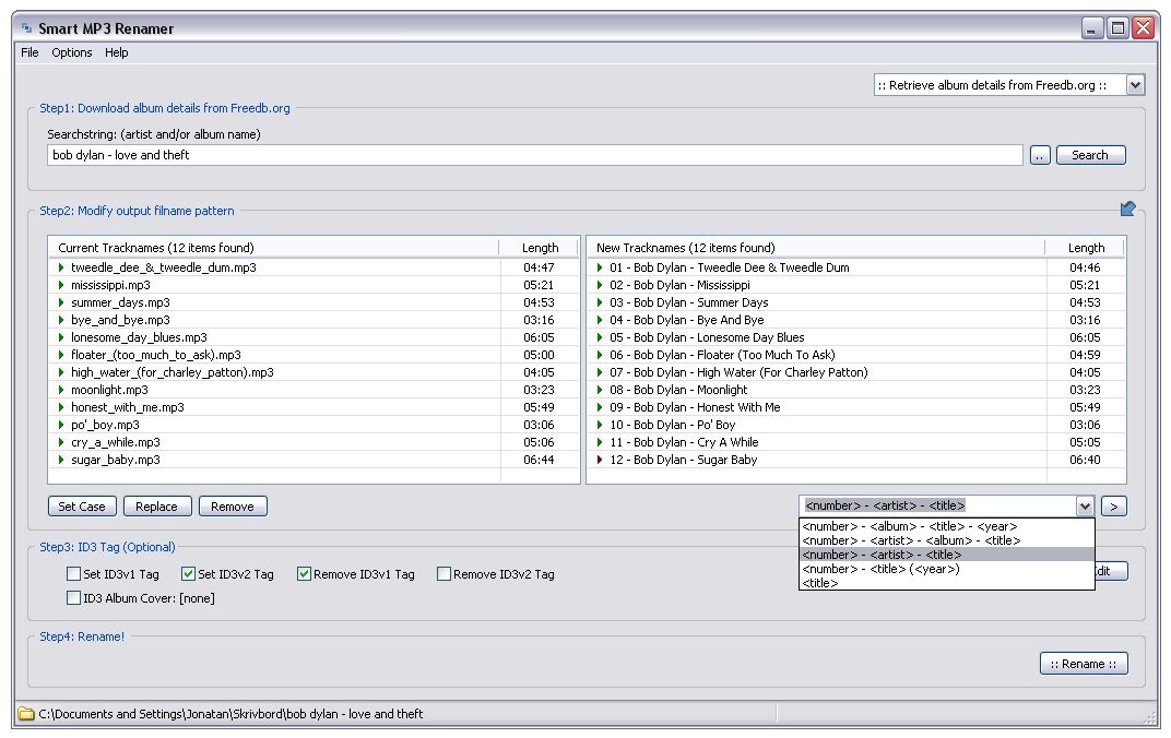 Smart MP3 Renamer 1.4.1.1 software screenshot