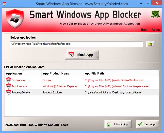 Smart Windows App Blocker Portable 1.0 software screenshot