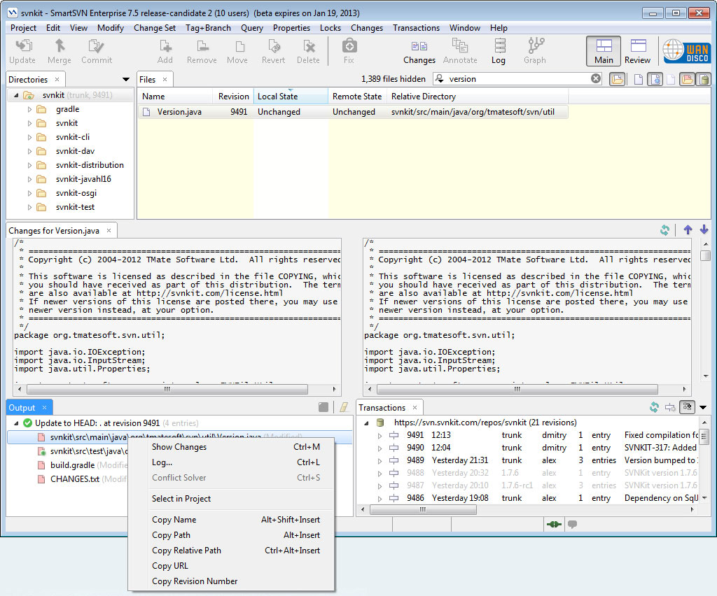 SmartSVN Professional 9.2.6052 software screenshot