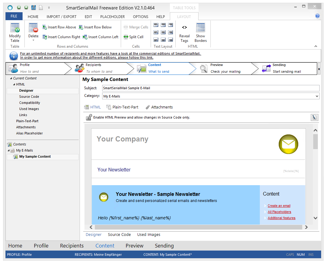 SmartSerialMail Freeware Edition 2.1.0.465 software screenshot