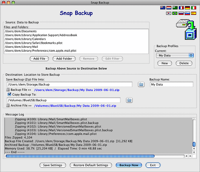 Snap Backup 5.6 software screenshot