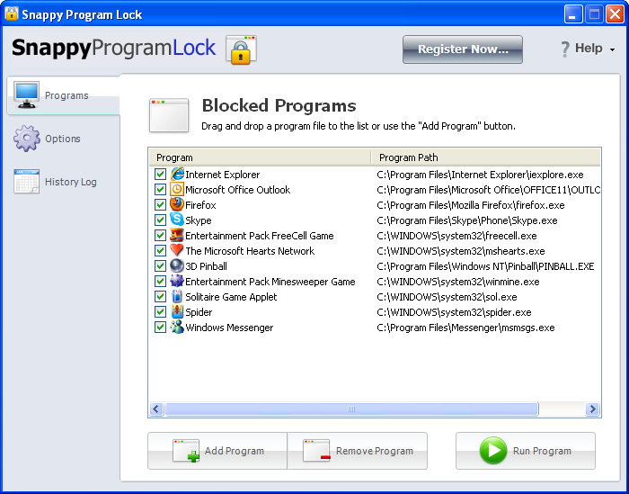 Snappy Program Lock 1.0.0.206 software screenshot