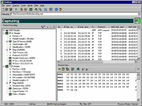 Sniff-em Packet sniffer 1.12 software screenshot