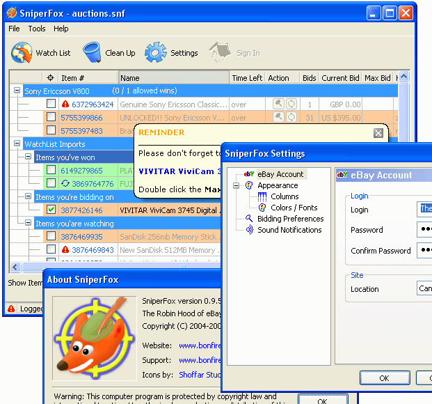 SniperFox Pro 1.8.6.1 software screenshot