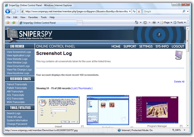 SniperSpy 7.2 software screenshot