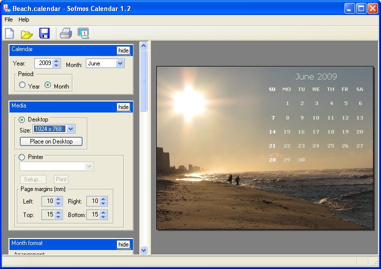 Sofmos Calendar 1.2 software screenshot