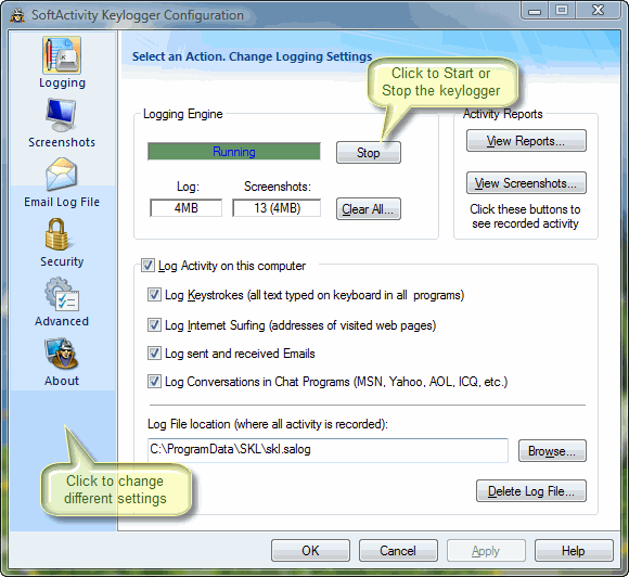 SoftActivity Keylogger 8.3.2997 software screenshot