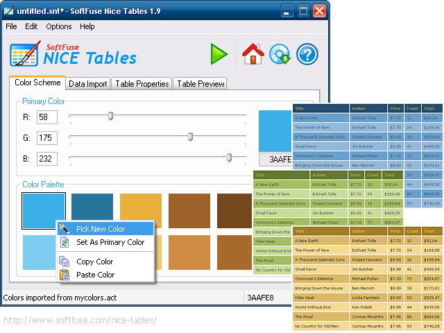 SoftFuse Nice Tables 1.9.6 software screenshot