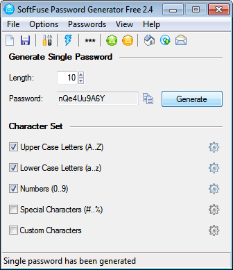 SoftFuse Password Generator Free 2.5.2 software screenshot