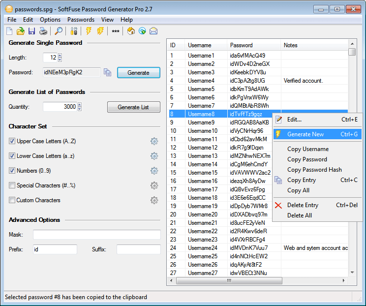 SoftFuse Password Generator Pro 2.6.5 software screenshot