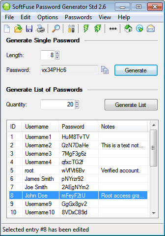 SoftFuse Password Generator Std 2.6 software screenshot