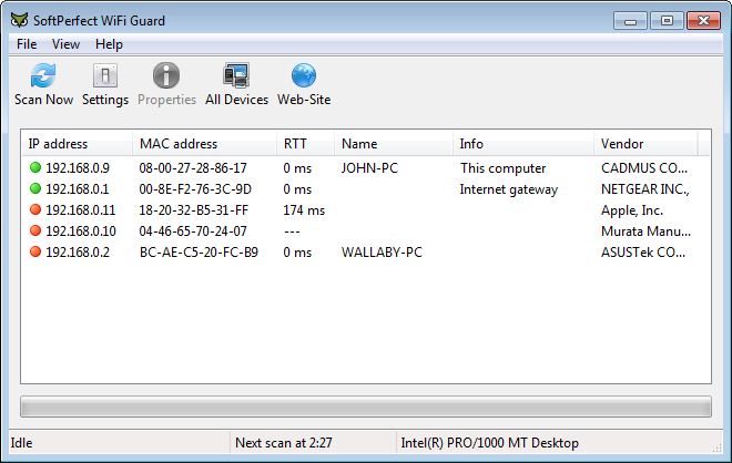 SoftPerfect WiFi Guard Portable 1.0.7 software screenshot
