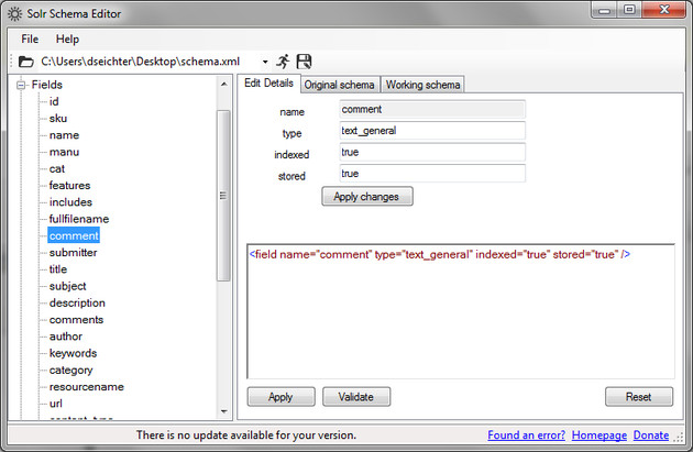 Solr Schema Editor 0.4.0.99 software screenshot
