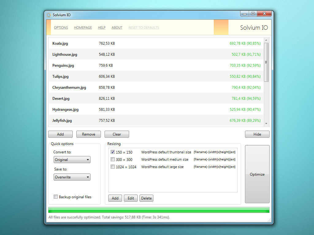 Solvium Image Optimizer 1.0.5 software screenshot