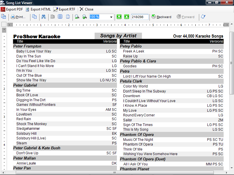 Song List Generator 5.0.2 software screenshot