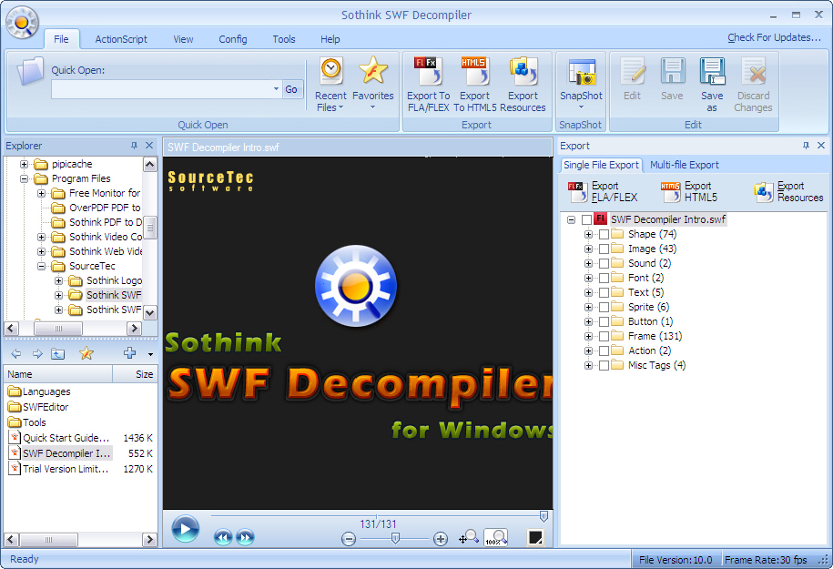 Sothink SWF Decompiler 7.4.5320 software screenshot